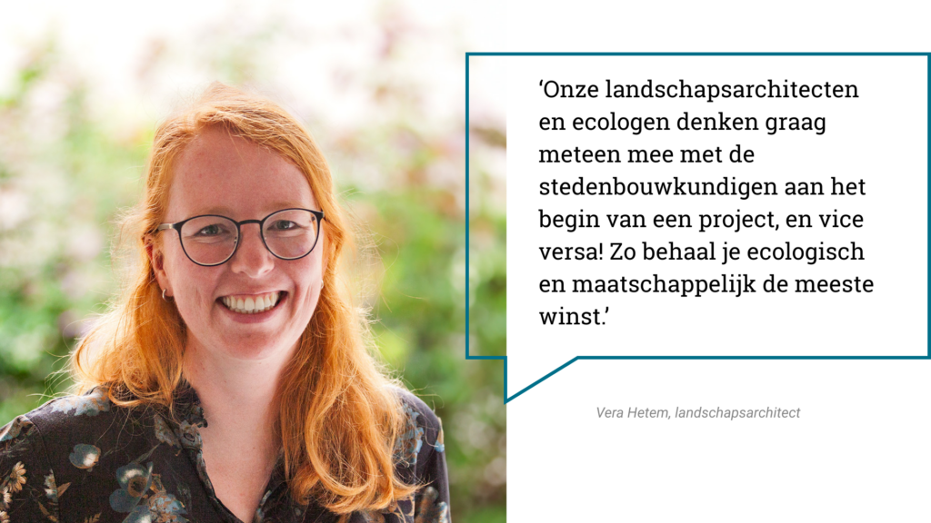 Portretfoto van landschapsarchitect Vera Hetem met quote ernaast